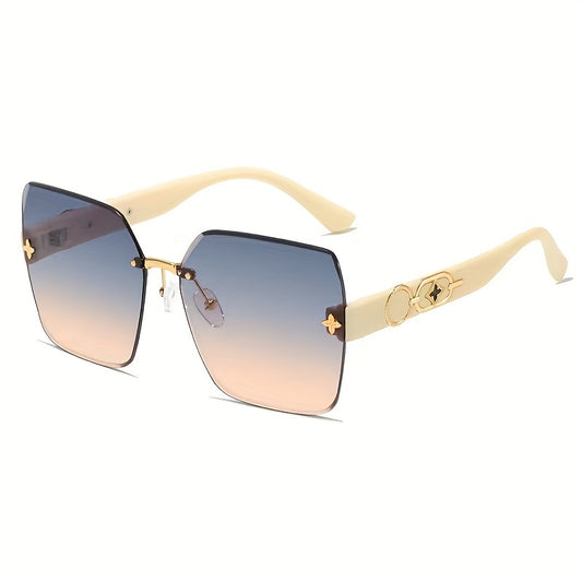Large Rimless Sunglasses UV400 Sun Shades for Summer Beach Travel with Case