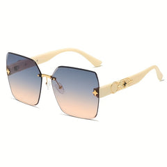 Large Rimless Sunglasses UV400 Sun Shades for Summer Beach Travel with Case