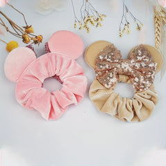 4pcs Mouse Ears Scrunchies Sequin Velvet Hair Tie Colorful Hair Rope