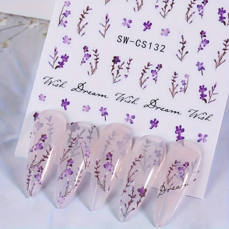 Purple Flower Nail Art Stickers Self Adhesive Nail Art Decals