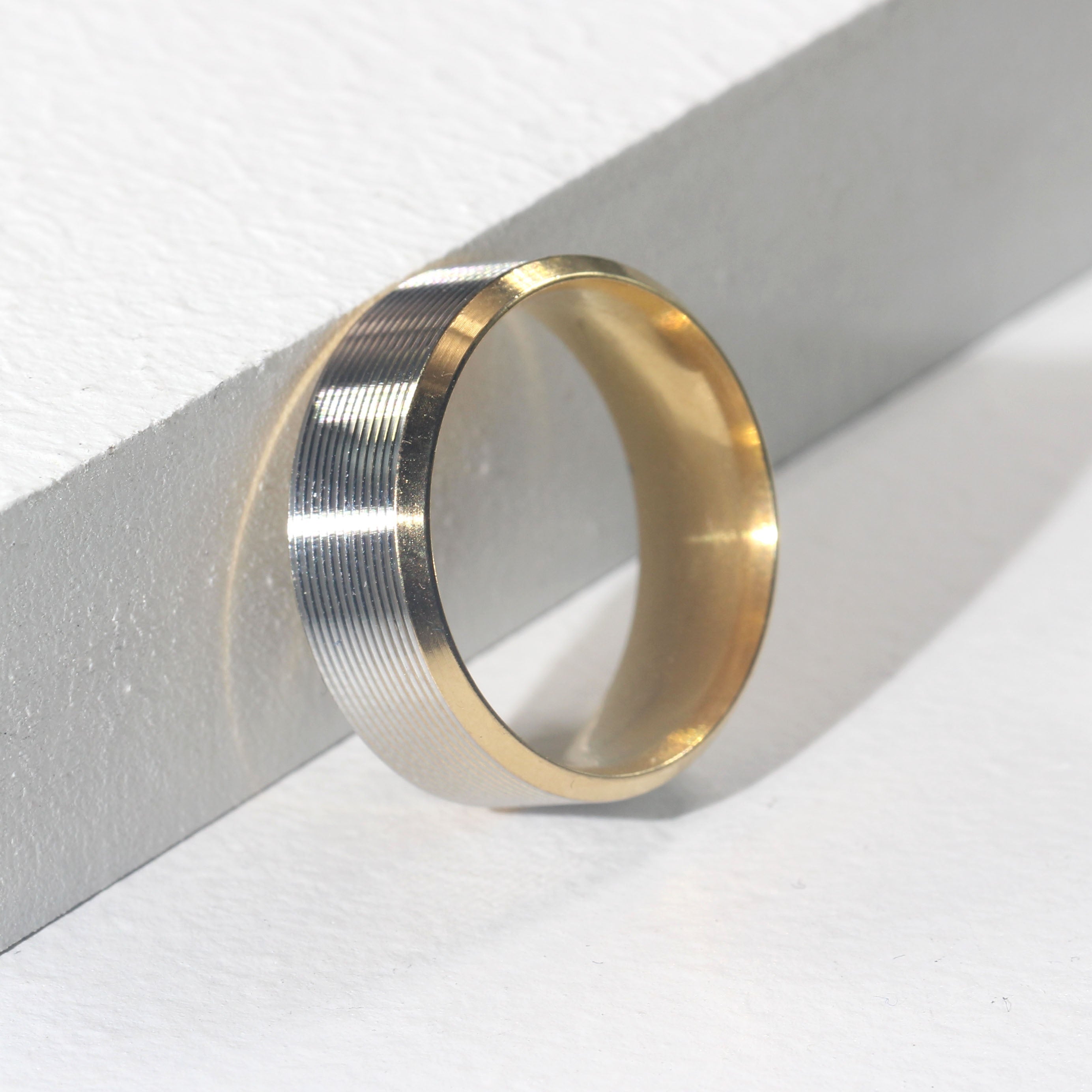 Engraved Grooves Stainless Steel Brushed Ring