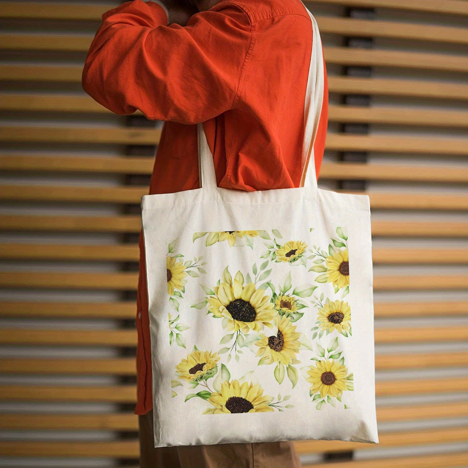 Sunflower Print Canvas Shoulder Bag Lightweight Shopping Bag