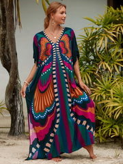  Butterfly Print V Neck Cover Up Dress