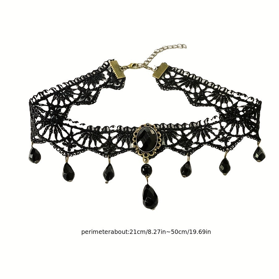 Dark Gothic Crystal Lace Necklace Choker Clavicle Chain