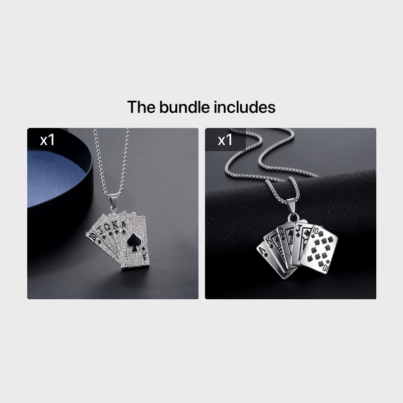 Titanium Steel Playing Cards Pendant Necklace Hip hop Men's Necklace Jewelry