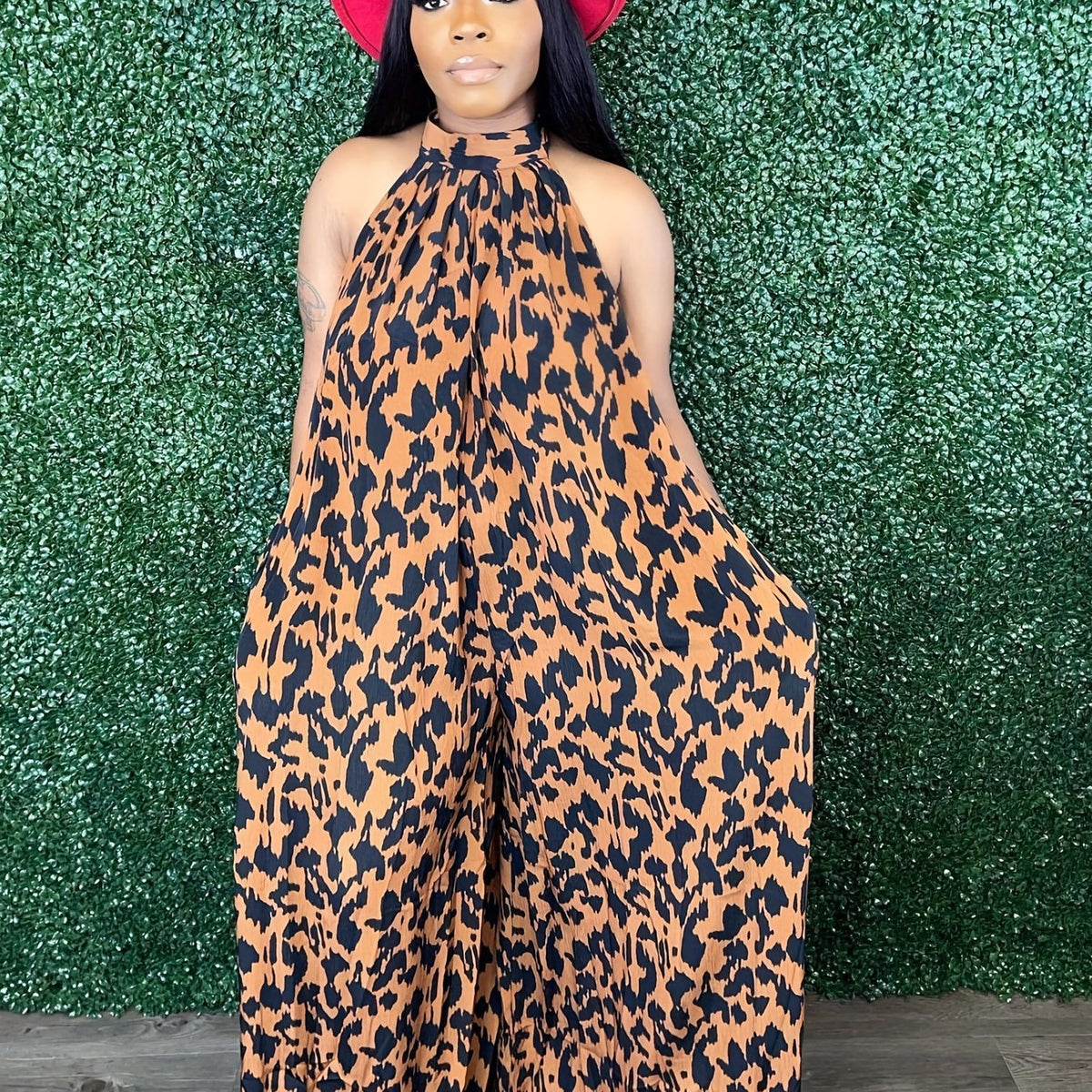 Leopard Print Halter Neck Jumpsuit Sleeveless Spring & Summer Casual Wear