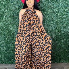 Leopard Print Halter Neck Jumpsuit Sleeveless Spring & Summer Casual Wear