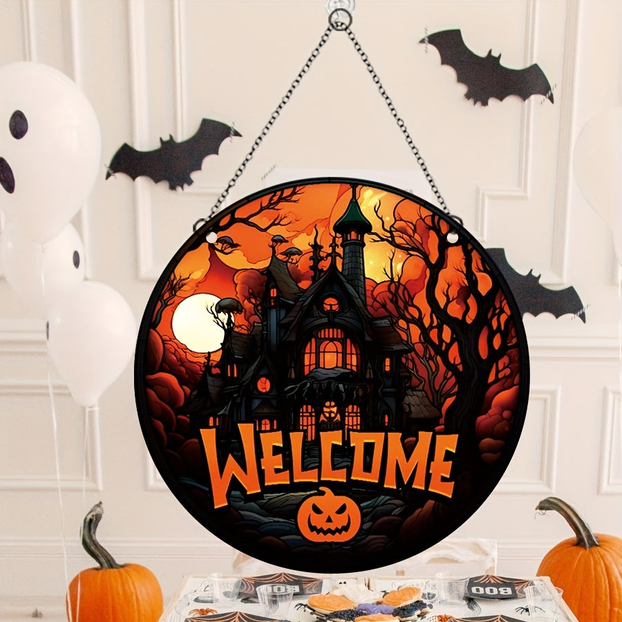 Halloween Acrylic Window Decoration Moonlight Forest Castle Welcome Sign