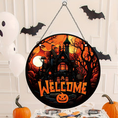 Halloween Acrylic Window Decoration Moonlight Forest Castle Welcome Sign