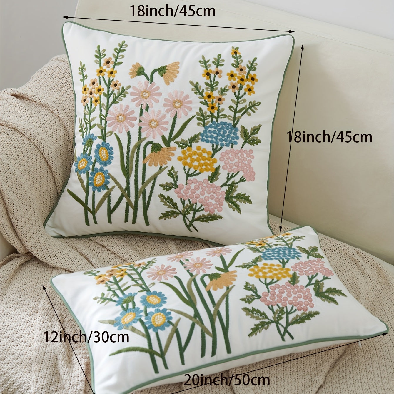 Daisy Embroidered Throw Pillowcase Cover 45x72cm