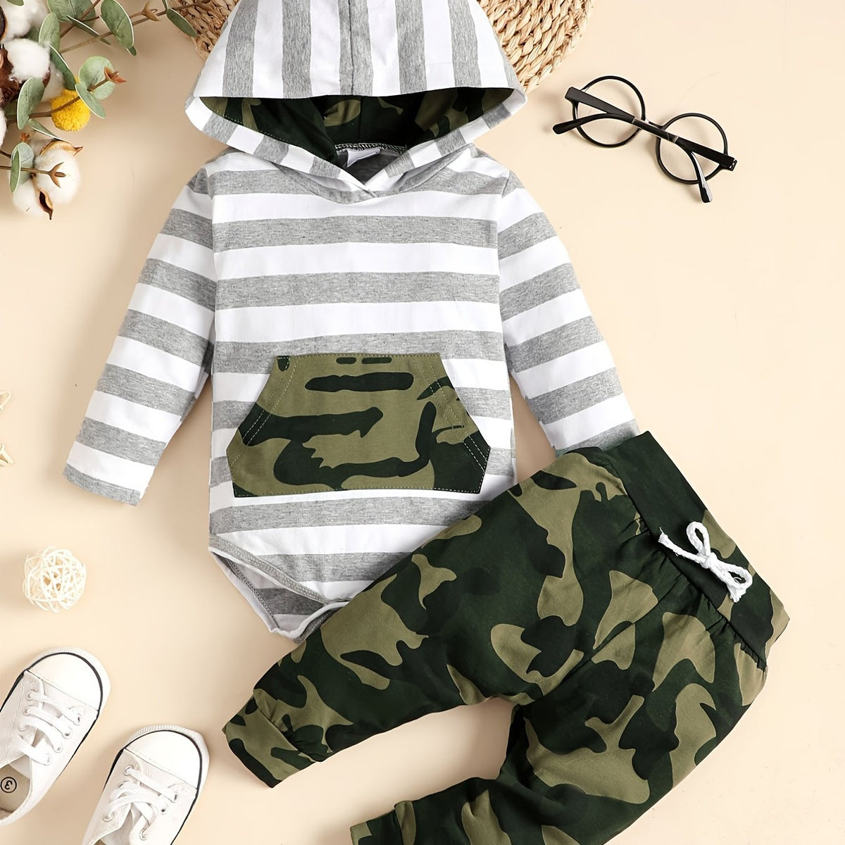 Hooded Rompers & Pants Set for Baby Boys