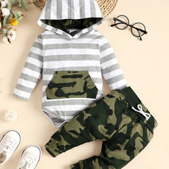 Hooded Rompers & Pants Set for Baby Boys