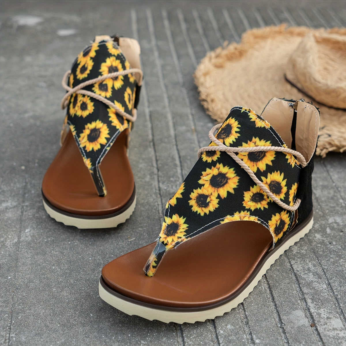 Women's Leopard Floral Print Clip Toe Sandals