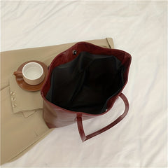 Large Capacity Tote Bag PU Leather Textured Solid Shoulder Bag