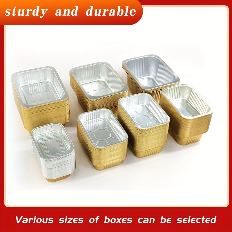 20pcs Golden Foil Baking Pan With Lid 11-61.5 Oz Disposable Aluminum Foil Pan