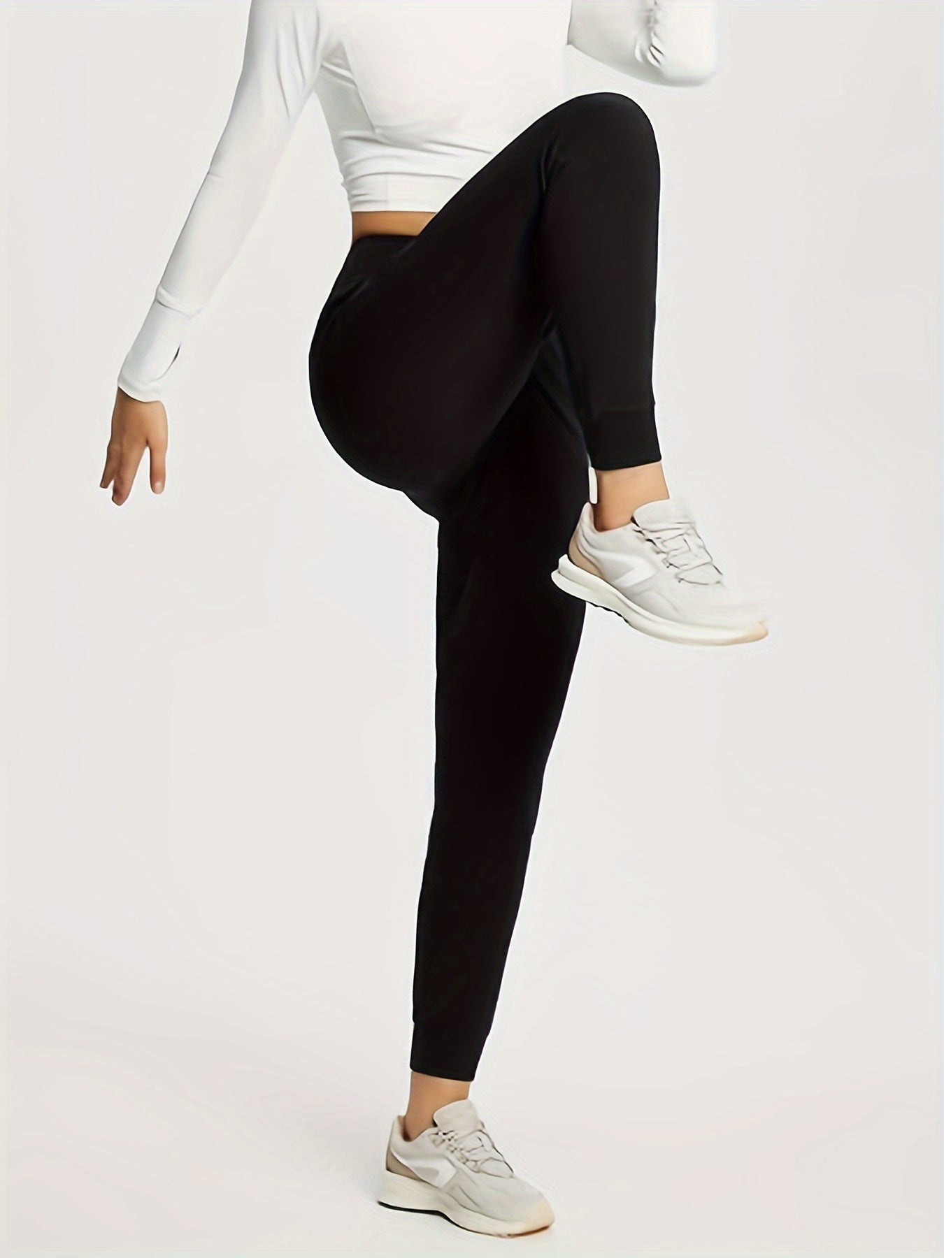  Sporty Pants Women's Plus Solid Wide Waistband Running Trousers