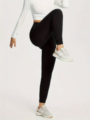 Sporty Pants Women's Plus Solid Wide Waistband Running Trousers