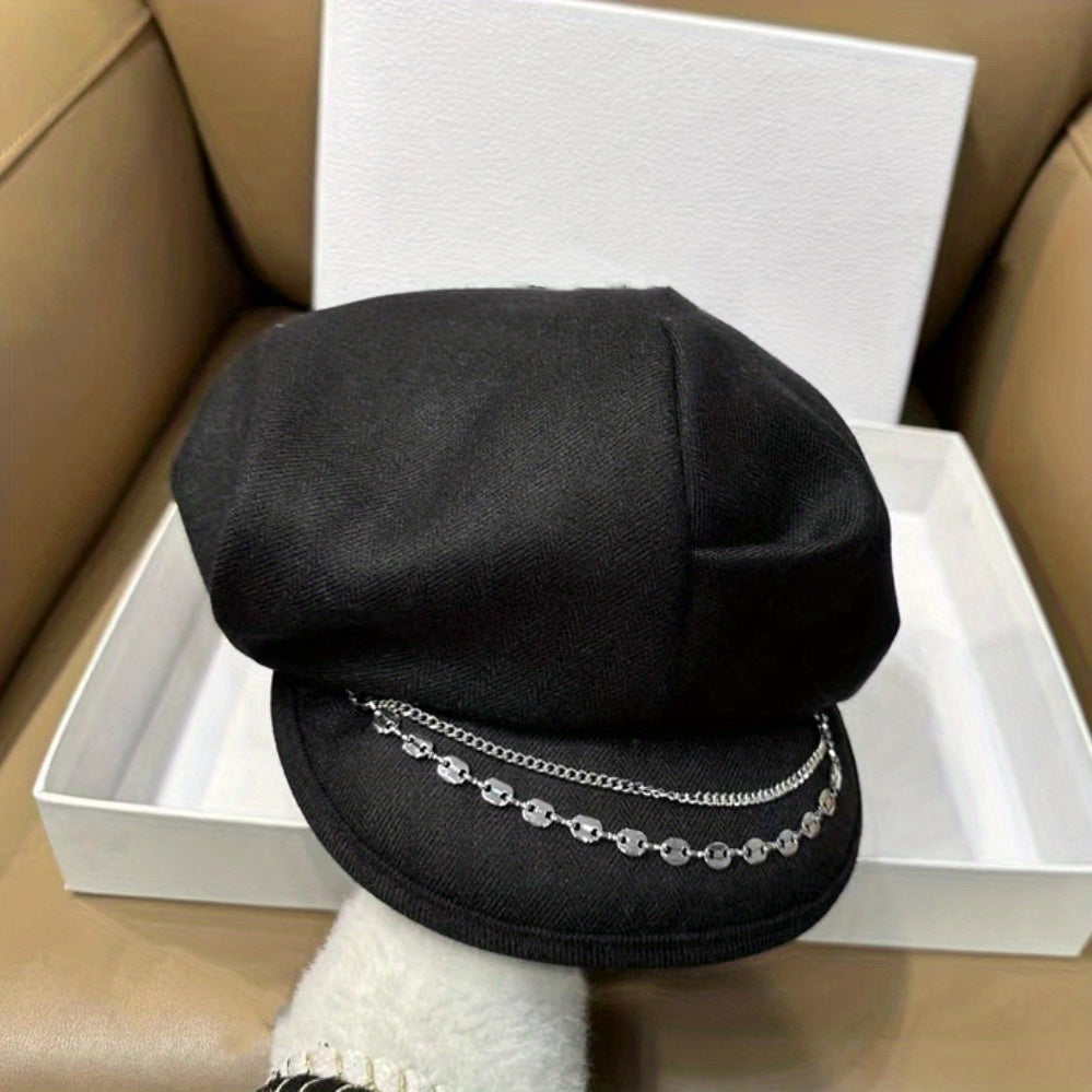 Vintage Solid Beret British Style Octagonal Hat Newsboy Hat