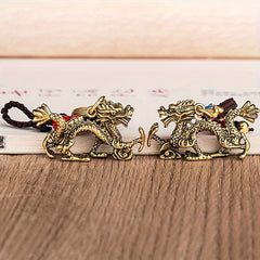 Vintage Zodiac Dragon Fengshui Coin Keychain Brass Car Key Chain