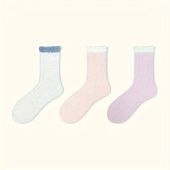 3-Pack Colorblock Fuzzy Socks Warm Mid Tube Stockings