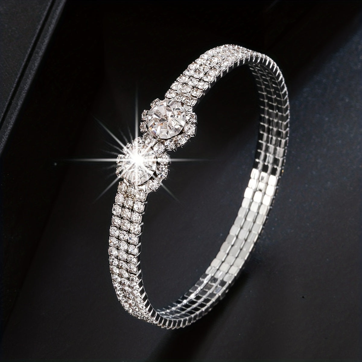 18K Plated Zircon Bangle Rhinestone Bracelet Wedding Jewelry