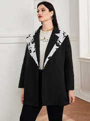 Colorblock Floral Panel Long Sleeve Blazer With Belt