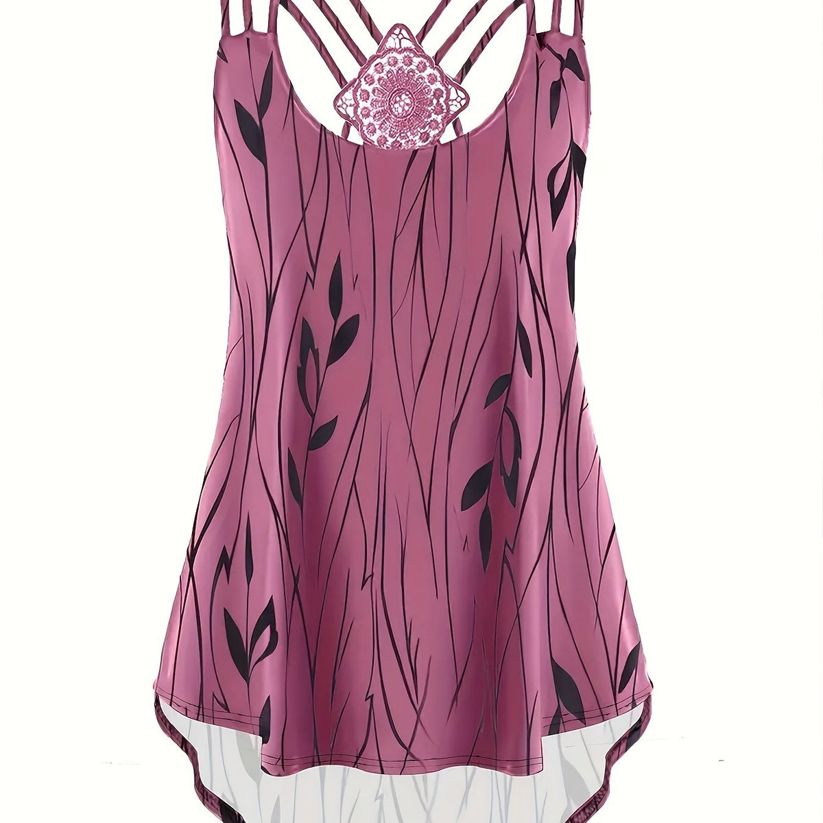 Leaf Print Lace Suspender Vest Top Sleeveless Tank Top