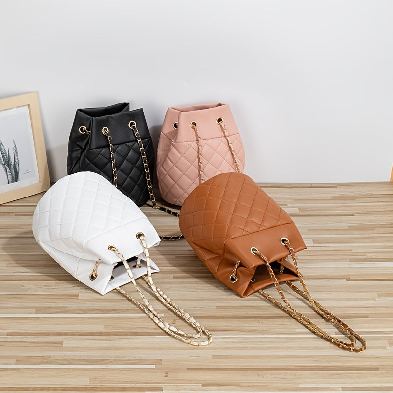 Minimalist Bucket Bag Argyle Pattern Shoulder Bag