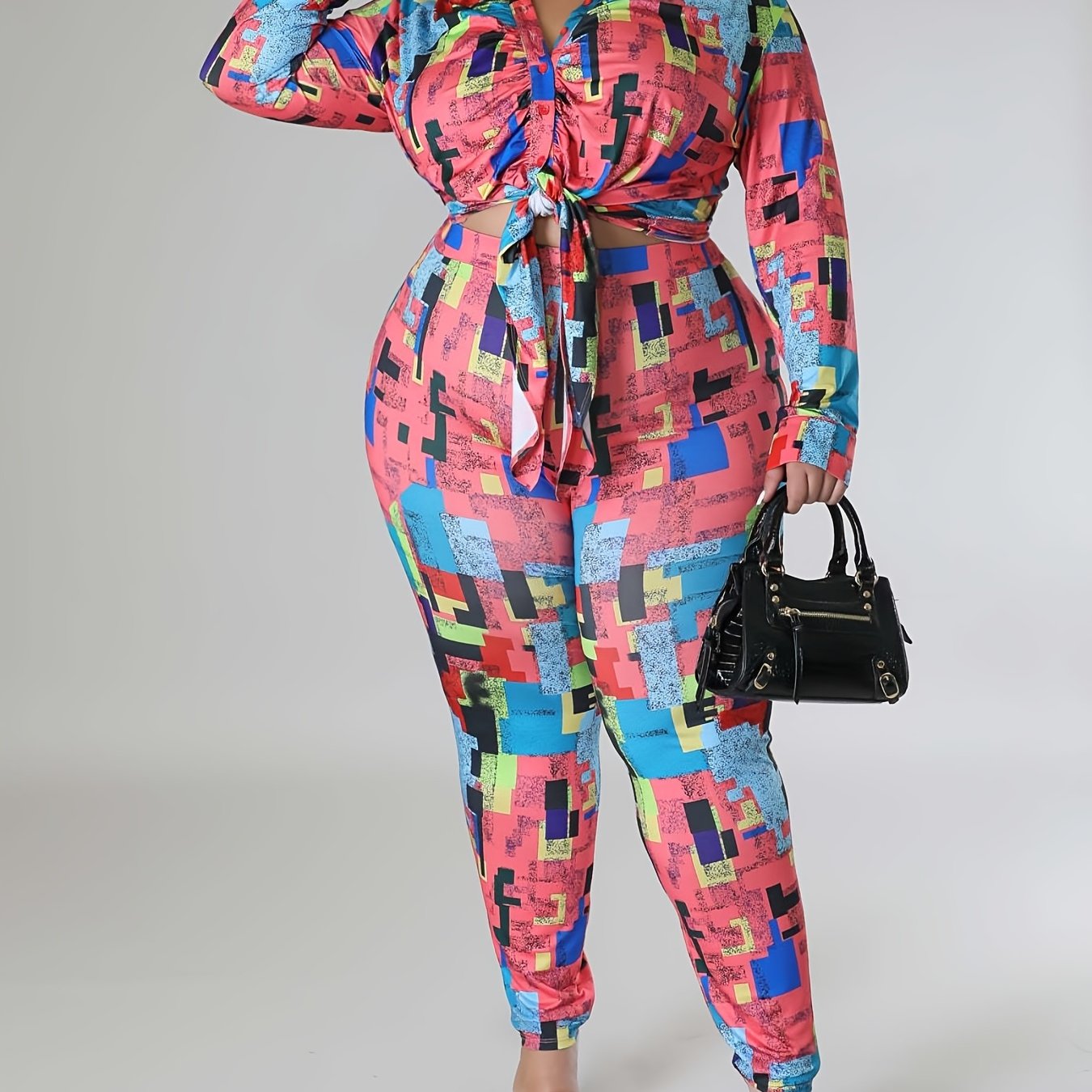  Geometric Print Shirt & Leggings Set