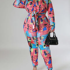  Geometric Print Shirt & Leggings Set