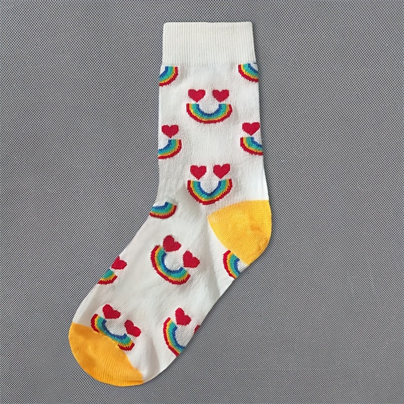 4 Pairs Letter & Cartoon Print Socks Comfy & Mid Tube Women's Stockings