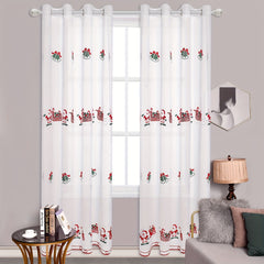 Santa Claus Embroidered Sheer Curtain for Rural Pastoral Decor
