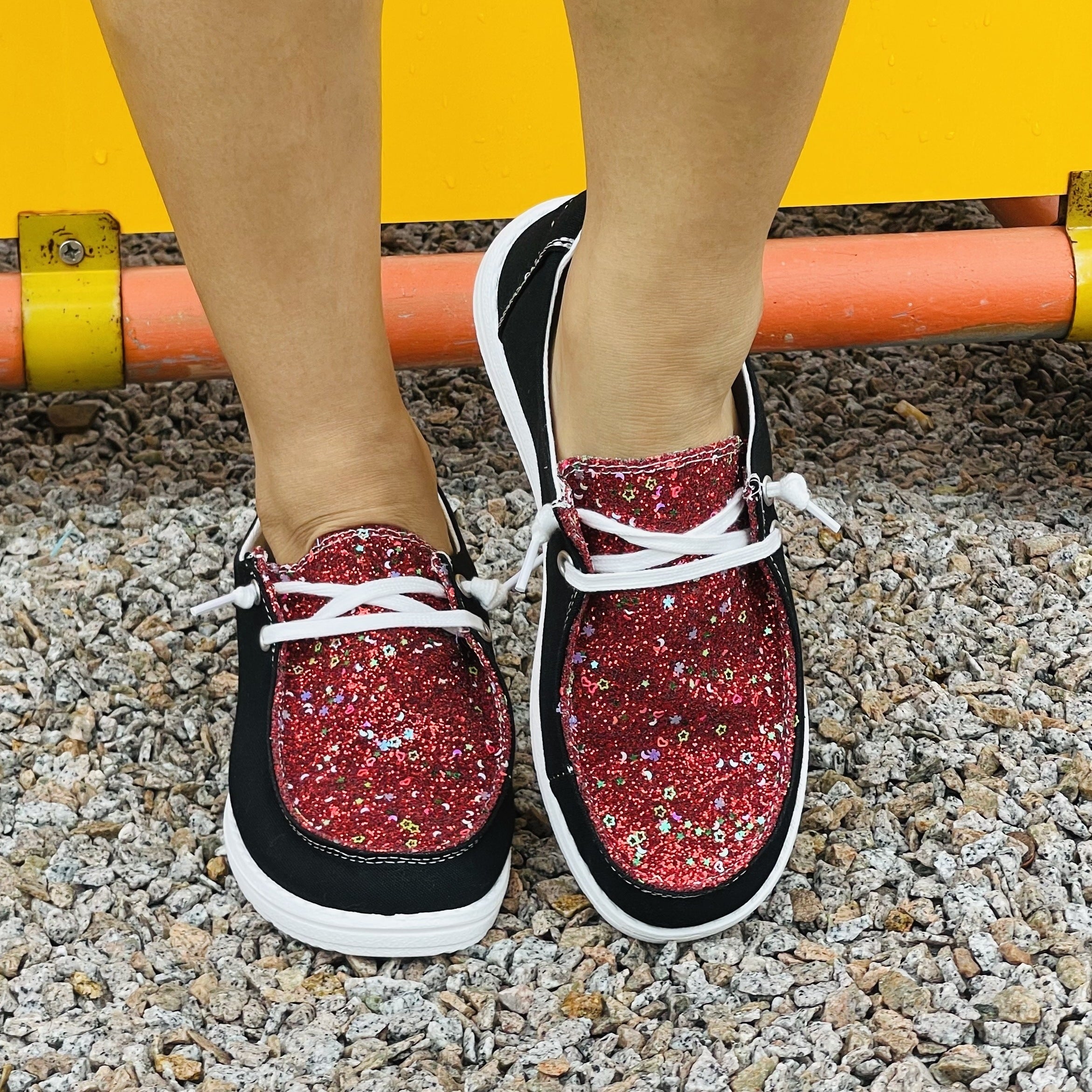 Sequins Slip On Colorblock Canvas Shoes Lightweight Casual Daily Shoes