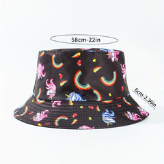 Unicorn Print Bucket Hat Reversible Fisherman Cap