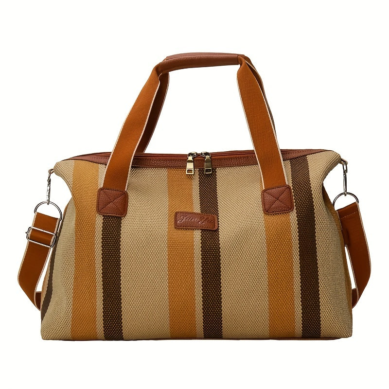 Vintage Large Striped Duffle Bag Lightweight Zipper Luggage Portable Sports