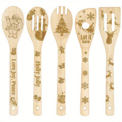 5pcs Christmas Bamboo Utensils Set Merry Christmas Cooking Tools