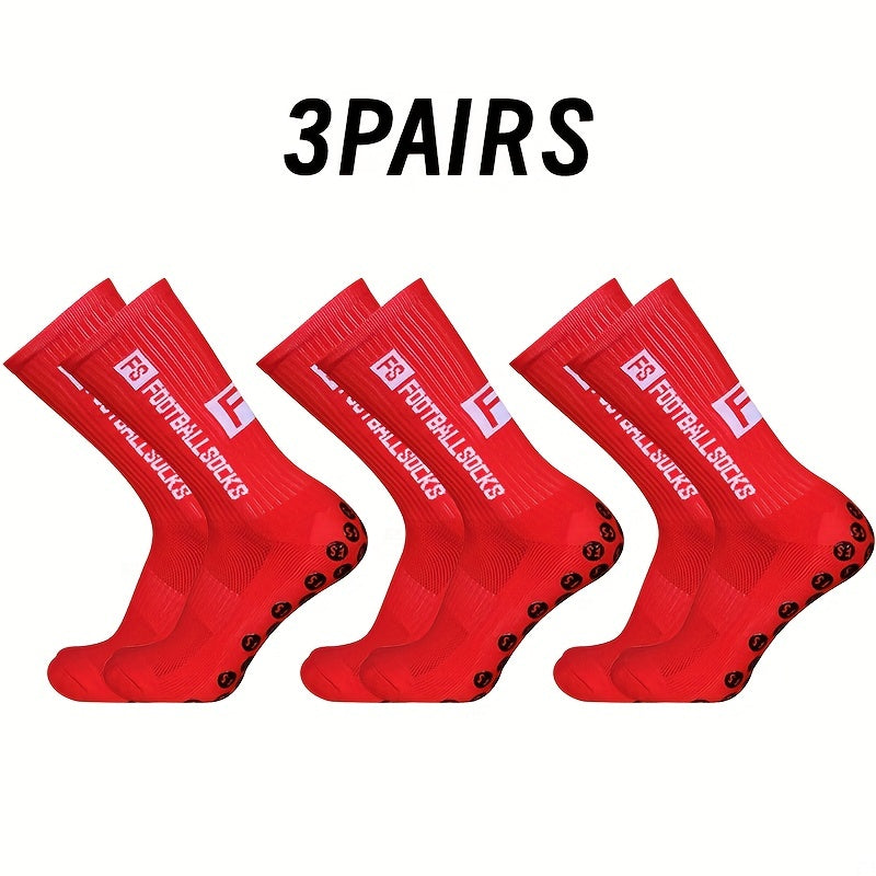 3 Pairs Breathable Soccer Socks, Letter Pattern, Non-slip, Mid-calf