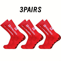3 Pairs Breathable Soccer Socks, Letter Pattern, Non-slip, Mid-calf