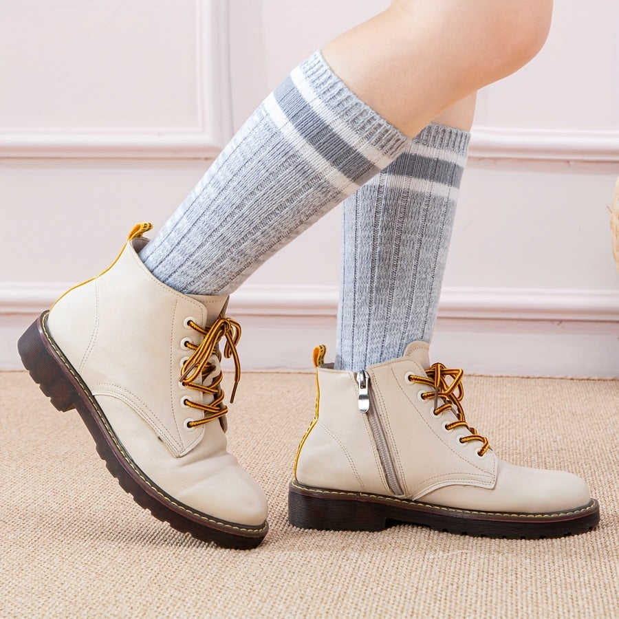 3 Pairs Striped Crew Socks Comfy & Breathable College Style Socks Women's Stocki