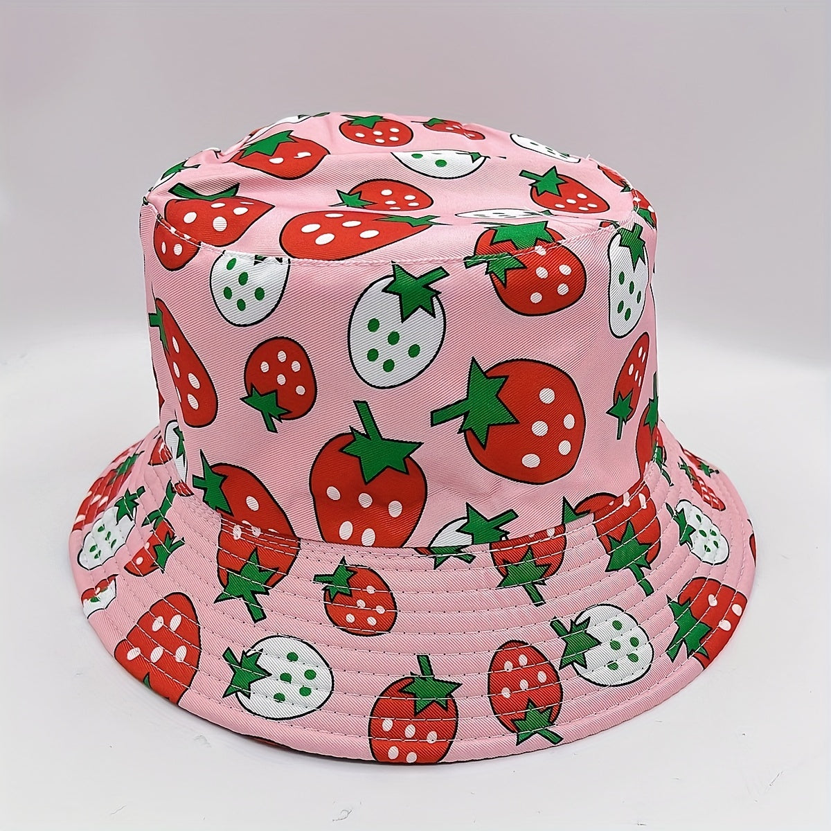 Pink Strawberry Print Bucket Hat Reversible Basin Hat For Women