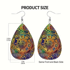 Boho Patterned Leather Teardrop Earrings for Men
