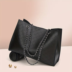 Argyle Quilted Shoulder Bag With Purse Large Capacity Versatile Bag Sets