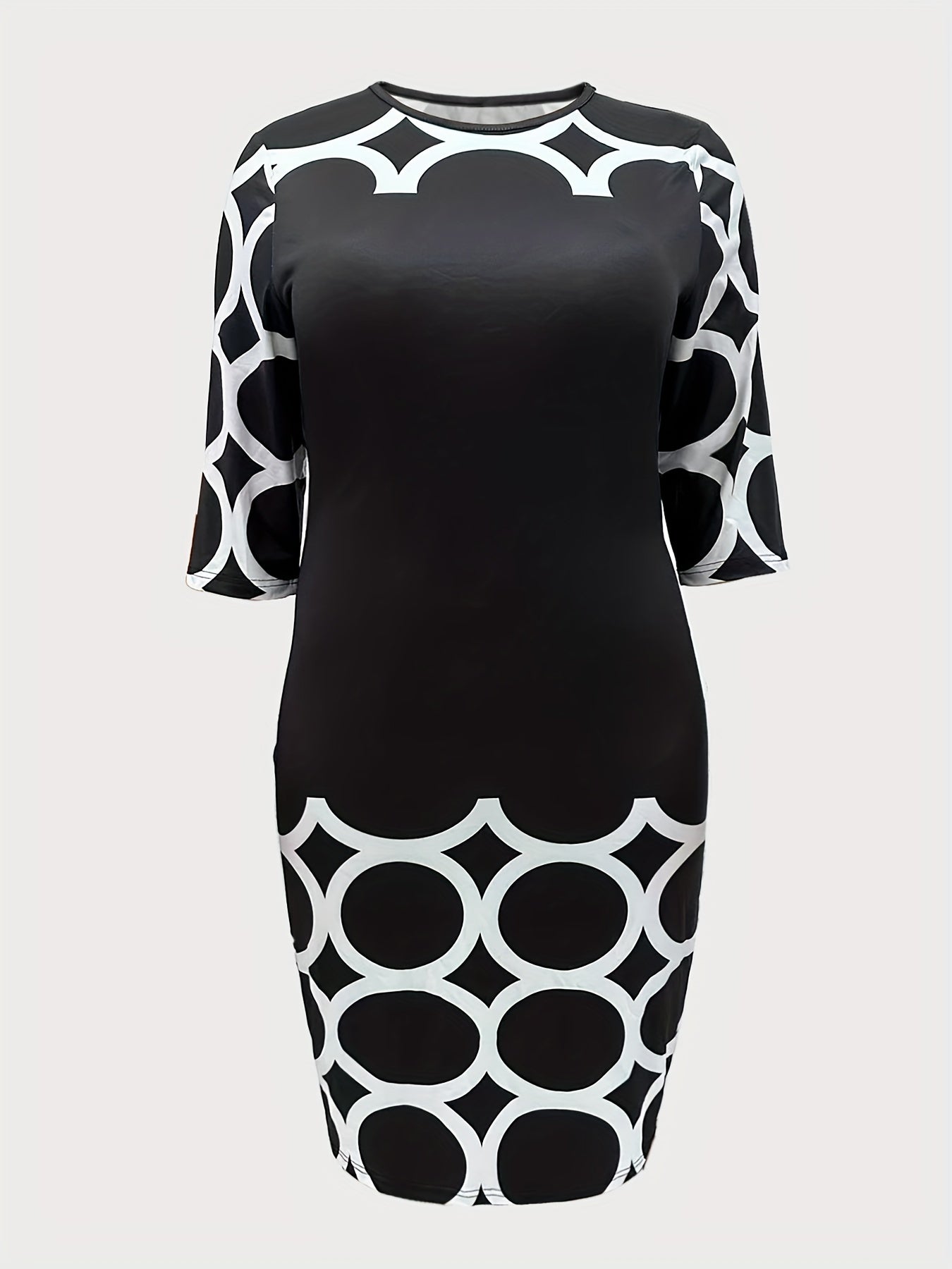 Geometric Print Round Neck Dress