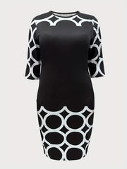  Geometric Print Round Neck Dress