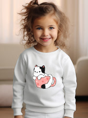 Girls Cat Pattern Crew Neck Sweatshirt Spring Fall Christmas Gift