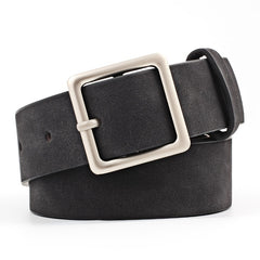 Square Metal Pin Buckle Women Leather Belt for Jeans