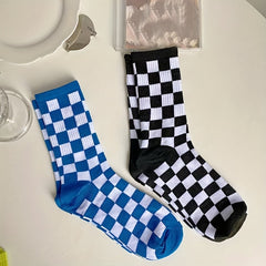 4 Pairs Plaid Crew Socks Breathable Women's Stockings