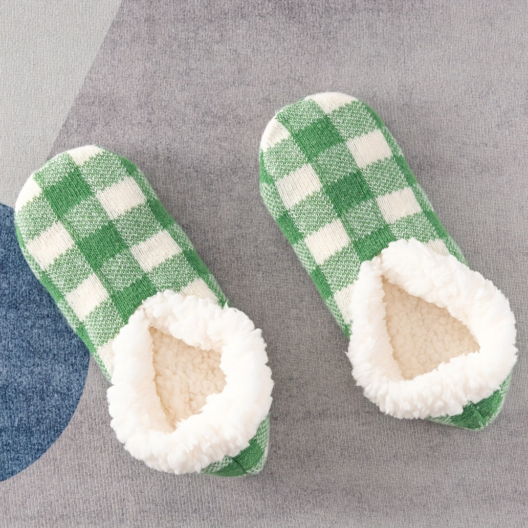 Plaid Plush Lined Socks Soft & Warm Low Cut Floor Socks Women's Stockings