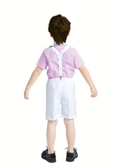 Boys Striped Shirt & Overalls Set with Bow Tie