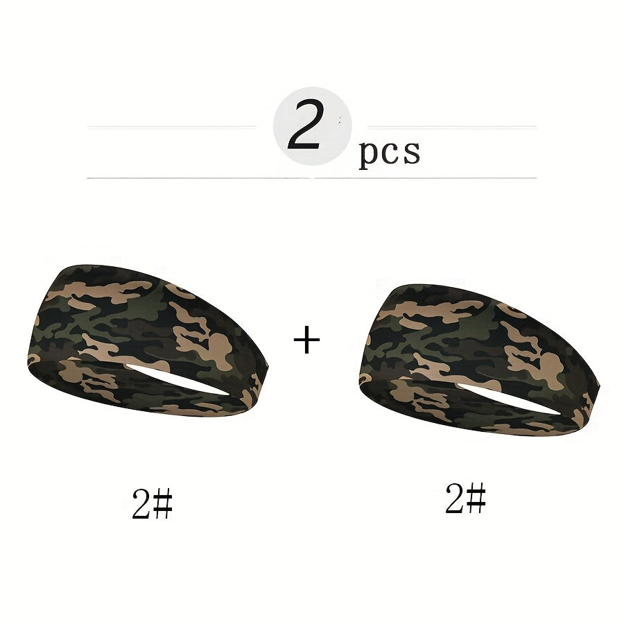 2pcs Men's Camo Print Sweatband for Gym Yoga & Running & Gray Camouflage